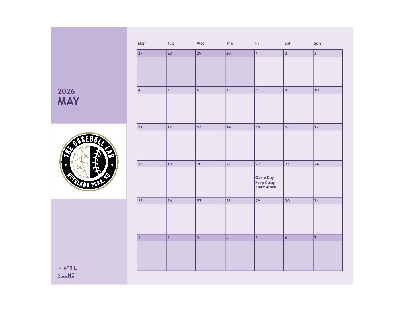 May Summer Camp schedule